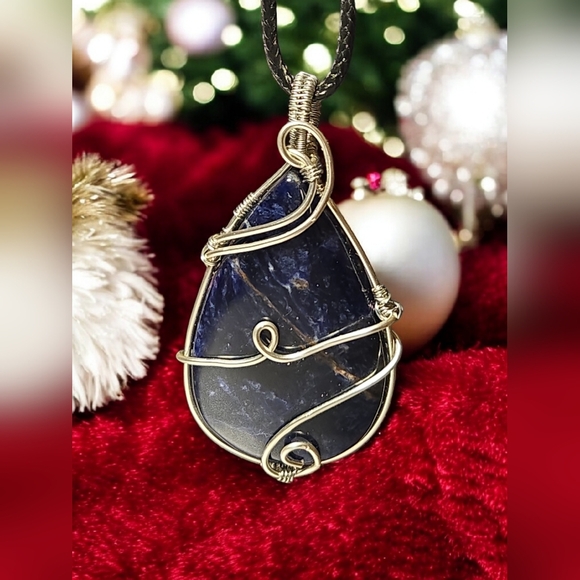 Hand Crafted Jewelry - Handcrafted Blue Sodalite Stone Pendant Wrapped In Silver Tarnish Resistant Wire